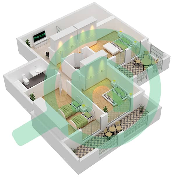 المخططات الطابقية لتصميم النموذج F شقة 4 غرف نوم - الخيل هايتس interactive3D