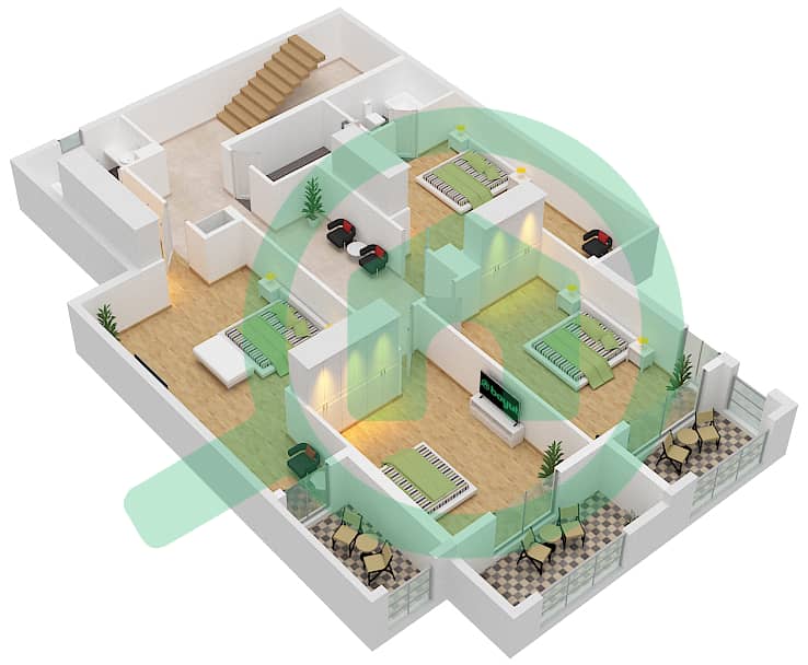 المخططات الطابقية لتصميم النموذج H شقة 5 غرف نوم - الخيل هايتس interactive3D