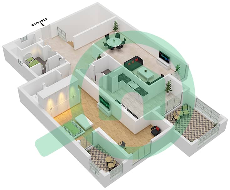 Аль-Хаил Хайтс - Апартамент 5 Cпальни планировка Тип H interactive3D