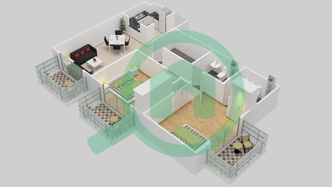 Элз Резиденс - Апартамент 2 Cпальни планировка Тип/мера 2-2 BR / 3 First Floor
Unit 03
Typical Floors 
Unit 03 interactive3D