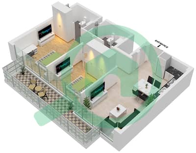المخططات الطابقية لتصميم النموذج / الوحدة 1B/10 شقة 2 غرفة نوم - عزيزي ريفييرا 38