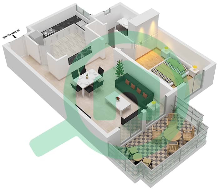 Cordoba Residence - 1 Bedroom Apartment Type A Floor plan interactive3D