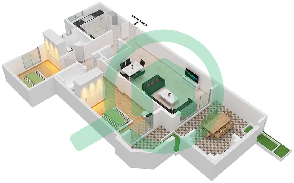 Cordoba Residence - 2 Bedroom Apartment Type C Floor plan interactive3D