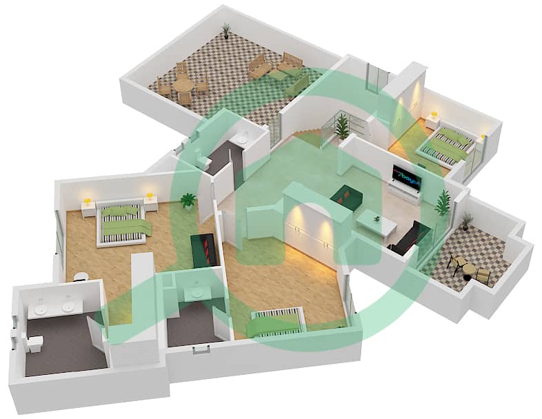 科尔多瓦公寓 - 3 卧室公寓类型B戶型图 interactive3D