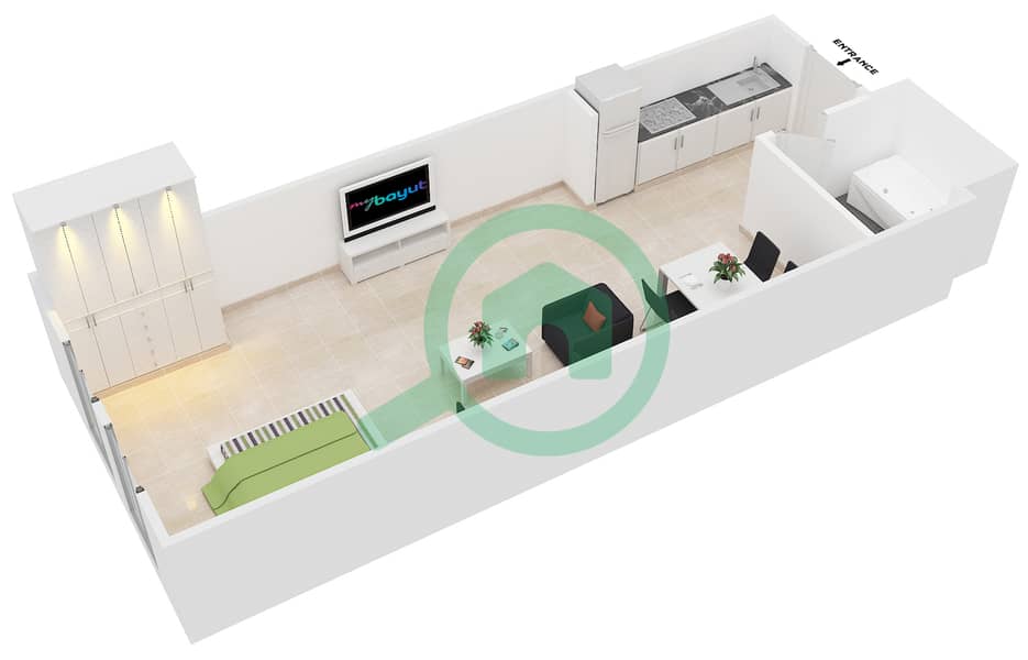 Emirates Gardens - Studio Apartment Type 1 Floor plan interactive3D