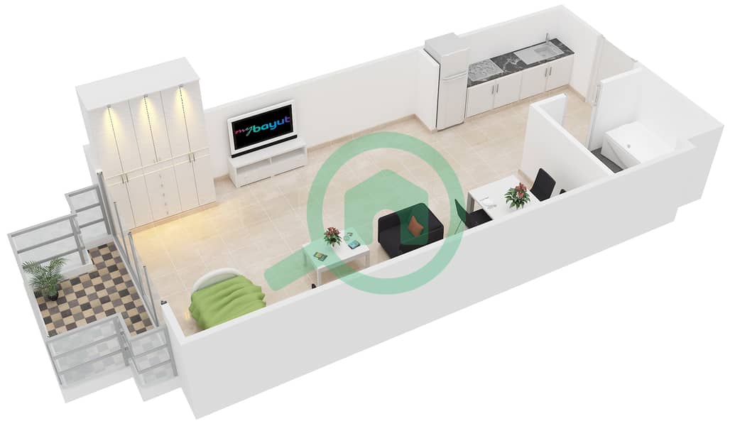 阿联酋花园2住宅综合体 - 单身公寓类型2戶型图 interactive3D