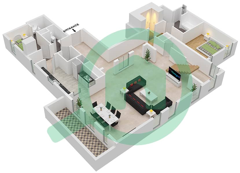 المخططات الطابقية لتصميم النموذج A فیلا 3 غرف نوم - قرية البادية هيل سايد 5th Floor interactive3D