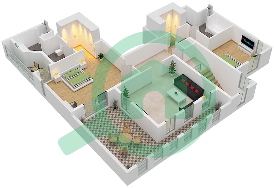 المخططات الطابقية لتصميم النموذج A فیلا 3 غرف نوم - قرية البادية هيل سايد 6th Floor interactive3D