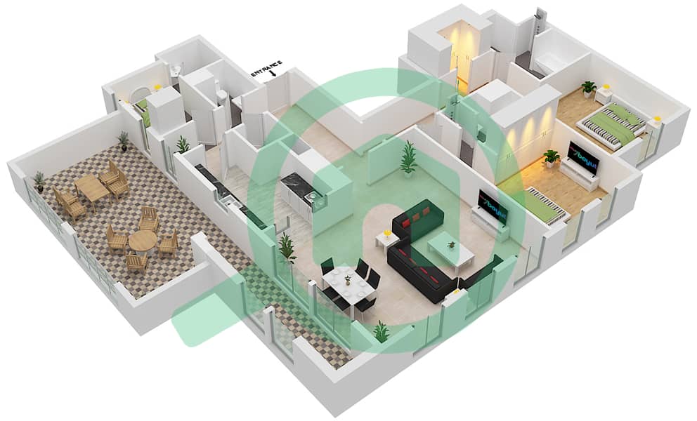 Al Badia Hillside Village - 2 Bedroom Villa Type C Floor plan interactive3D
