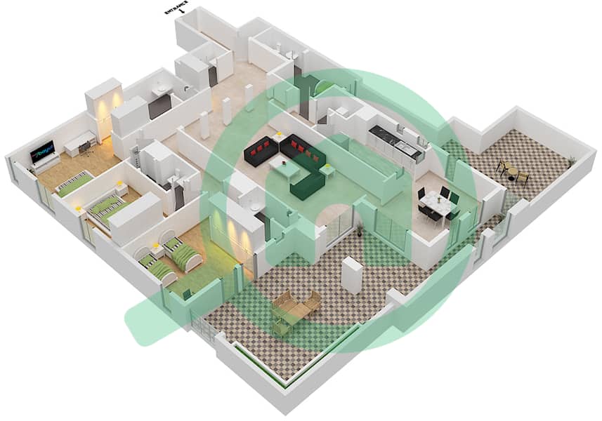 Аль Бадиа Хиллсайд Вилладж - Вилла 3 Cпальни планировка Тип D interactive3D