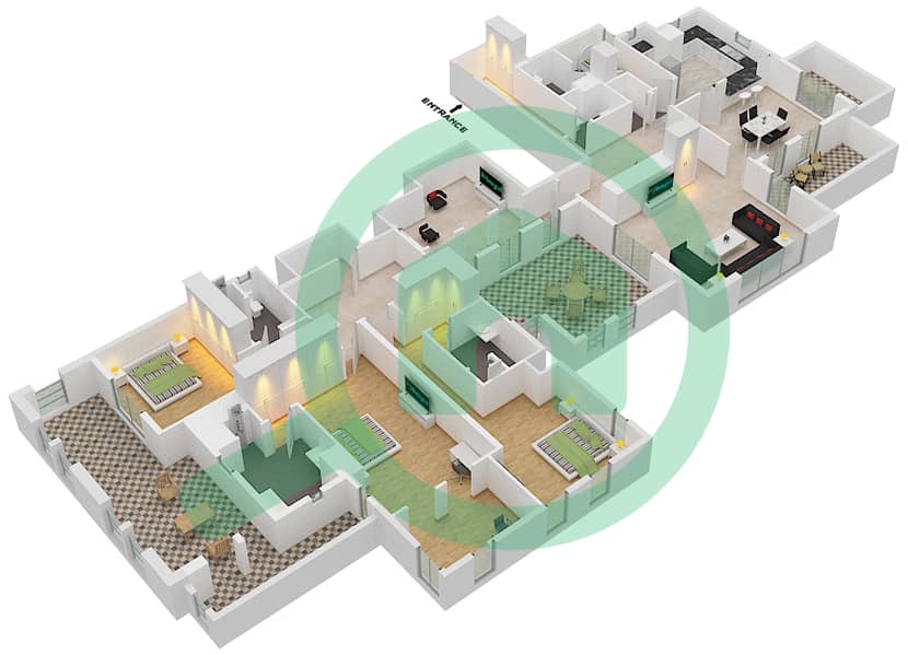المخططات الطابقية لتصميم النموذج E شقة 3 غرف نوم - قرية البادية هيل سايد interactive3D
