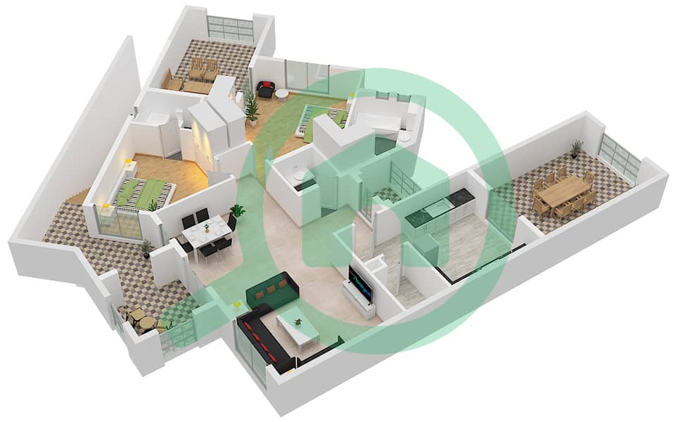 Кордоба Резиденс - Апартамент 4 Cпальни планировка Тип F interactive3D