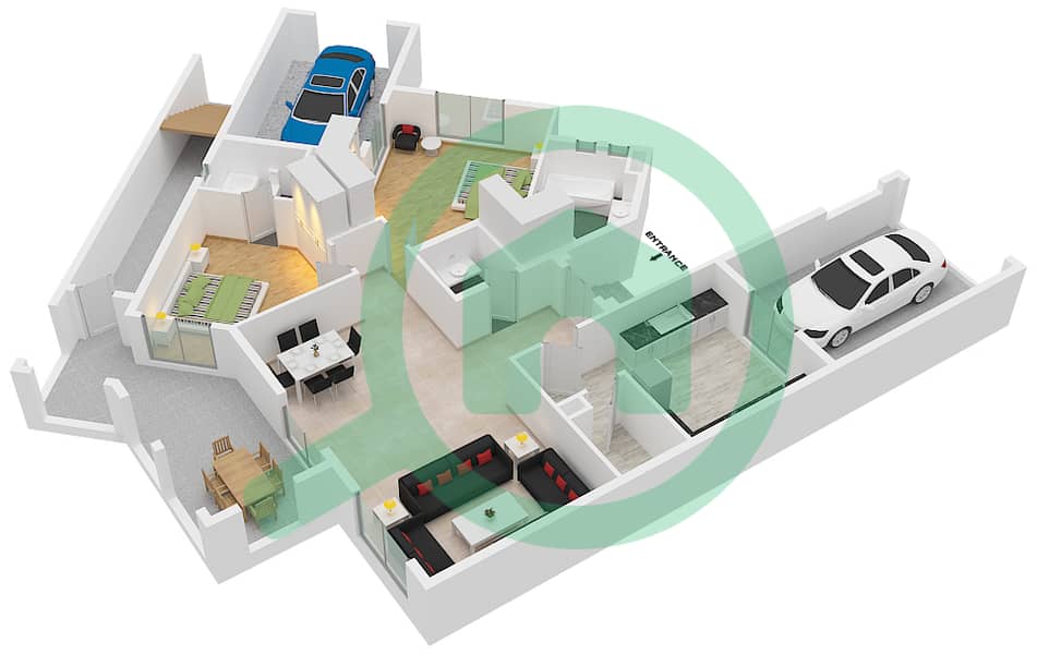 المخططات الطابقية لتصميم النموذج F شقة 4 غرف نوم - مساكن قرطبة interactive3D