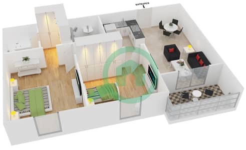 المخططات الطابقية لتصميم النموذج 27 شقة 2 غرفة نوم - دايموند فيوز 4