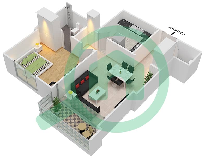 Фэмили Тауэр - Апартамент 1 Спальня планировка Единица измерения 4 interactive3D