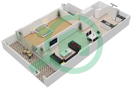 المخططات الطابقية لتصميم الوحدة 114 شقة 1 غرفة نوم - شقق المدينة