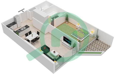 المخططات الطابقية لتصميم الوحدة 101 شقة 1 غرفة نوم - شقق المدينة