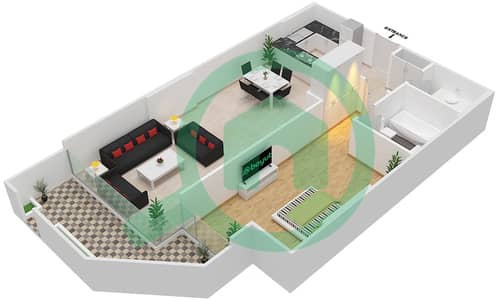 المخططات الطابقية لتصميم الوحدة 116 شقة 1 غرفة نوم - شقق المدينة