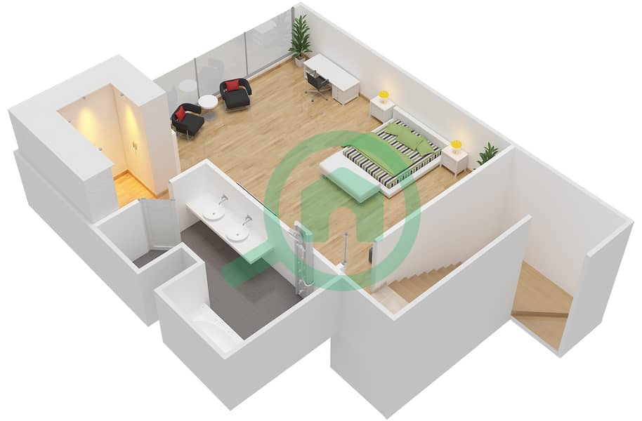 阿治曼科尼切公寓小区 - 3 卧室公寓类型3G戶型图 interactive3D
