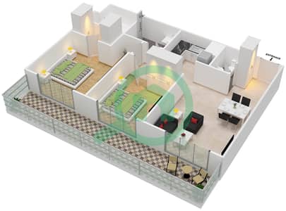 المخططات الطابقية لتصميم النموذج D شقة 2 غرفة نوم - الواحة ريزيدنس 1