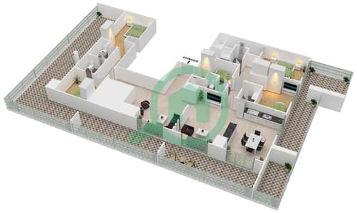 المخططات الطابقية لتصميم النموذج A بنتهاوس 4 غرف نوم - الواحة ريزيدنس 1
