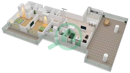 المخططات الطابقية لتصميم النموذج C بنتهاوس 2 غرفة نوم - الواحة ريزيدنس 1