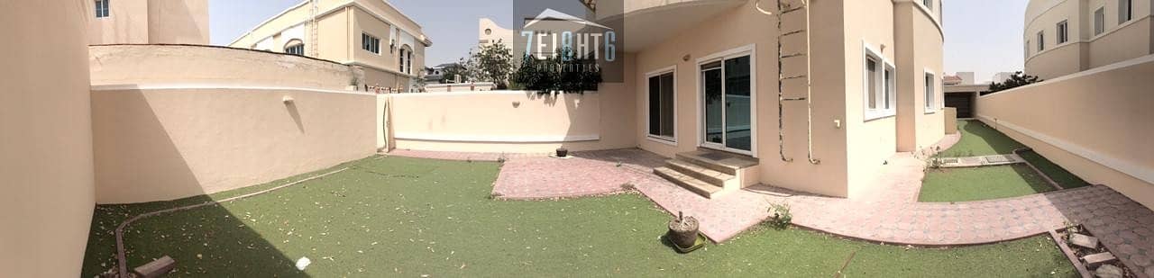 Amazing value: 4 b/r semi-independent villa + maids room + sharing s/pool + Gym + large garden for rent in Mirdif