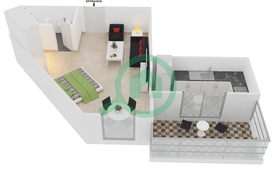Даймонд Вьюс IV - Апартамент Студия планировка Тип 12 interactive3D