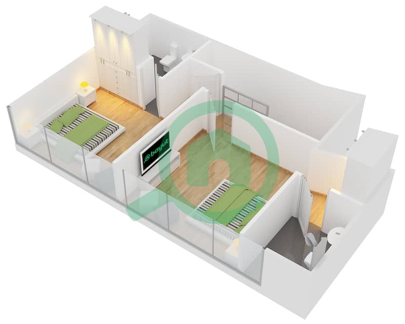 水晶公寓 - 2 卧室公寓类型／单位1/401,403,405,407,409,428戶型图 interactive3D