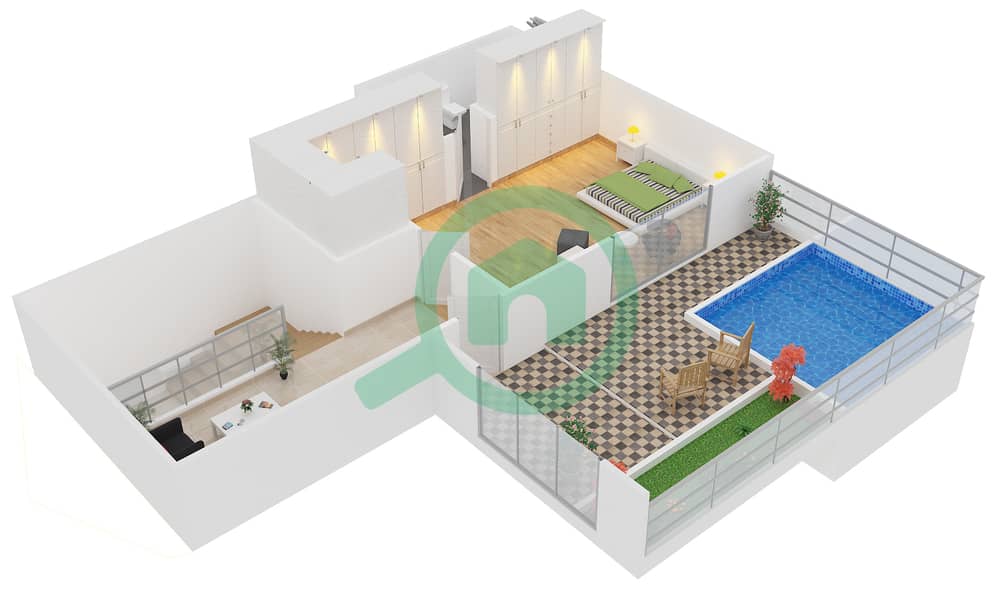 المخططات الطابقية لتصميم النموذج / الوحدة DUPLEX 1/411 شقة 3 غرف نوم - كريستال ريزيدنس interactive3D