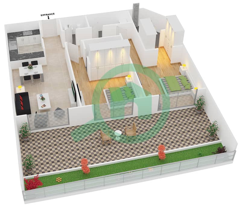 Кристал Резиденс - Апартамент 2 Cпальни планировка Тип/мера 1/G01 interactive3D