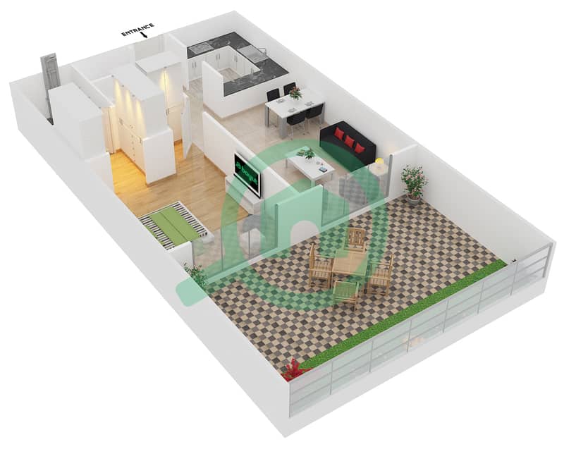 水晶公寓 - 1 卧室公寓类型／单位1/G02-G07,G09-G16戶型图 interactive3D