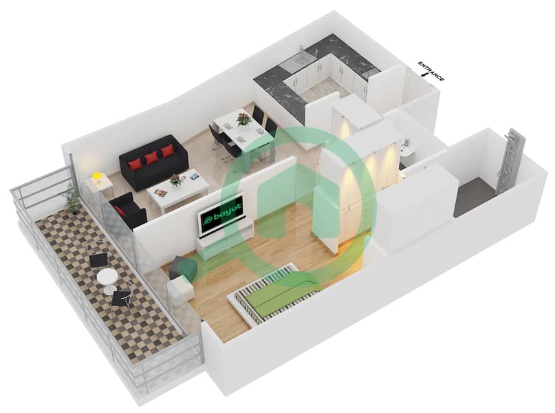 Кристал Резиденс - Апартамент 1 Спальня планировка Тип/мера 5/122,222,322,414 interactive3D