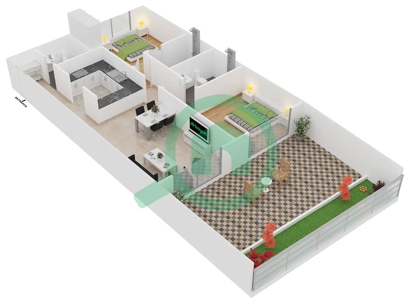 المخططات الطابقية لتصميم النموذج / الوحدة 3/G17 شقة 2 غرفة نوم - كريستال ريزيدنس interactive3D