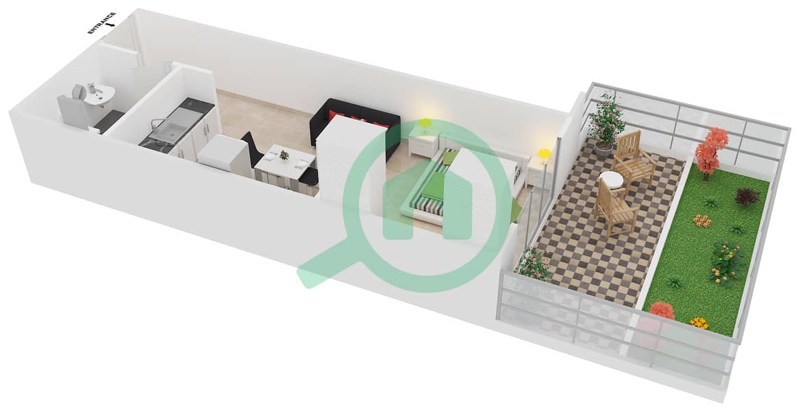水晶公寓 - 单身公寓类型／单位3/120,121戶型图 interactive3D