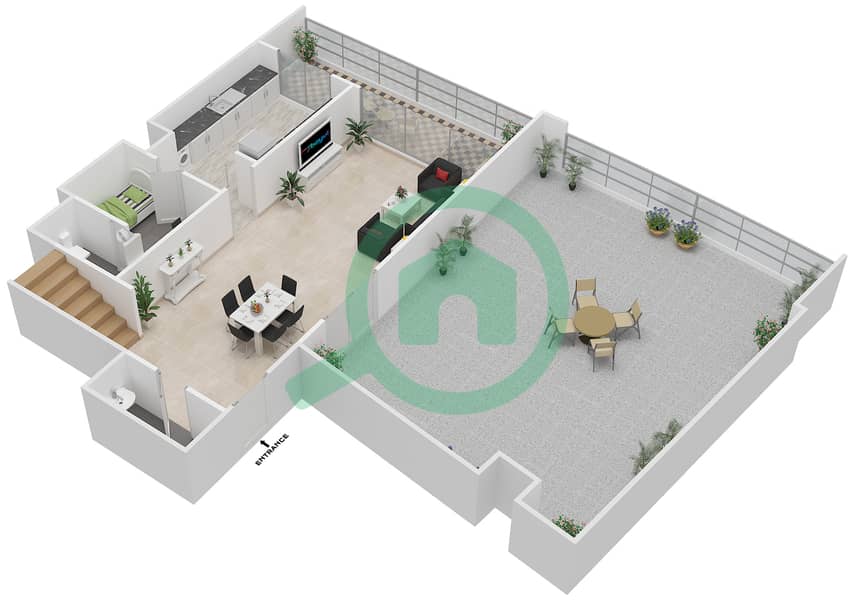 阿治曼科尼切公寓小区 - 3 卧室公寓类型3F戶型图 interactive3D