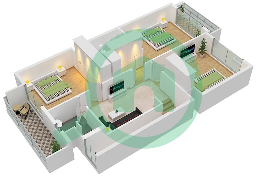 Arabella 3 - 3 Bedroom Townhouse Type/unit A/MID Floor plan First Floor interactive3D