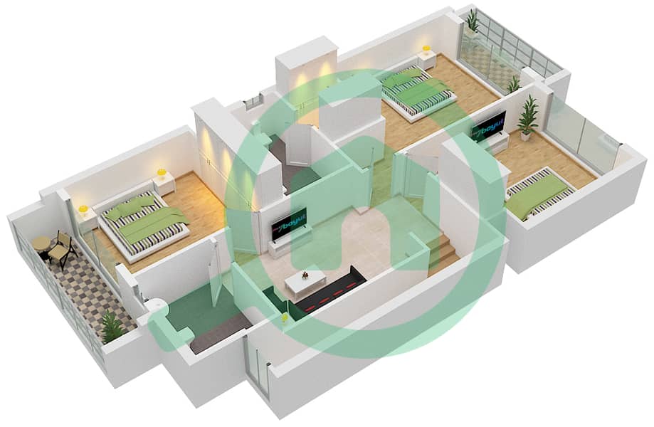 المخططات الطابقية لتصميم النموذج / الوحدة A/END تاون هاوس 3 غرف نوم - أرابيلا 3 First Floor interactive3D