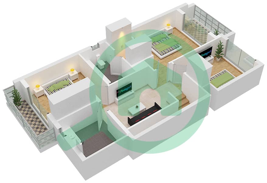 المخططات الطابقية لتصميم النموذج / الوحدة B/END تاون هاوس 3 غرف نوم - أرابيلا 3 First Floor interactive3D