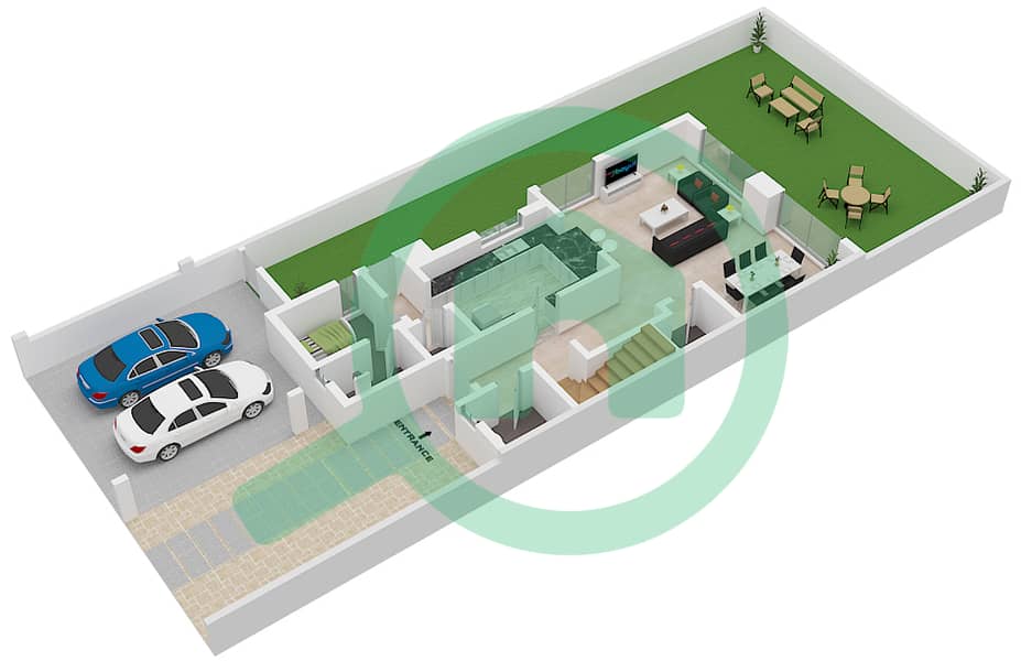 Arabella 3 - 3 Bedroom Townhouse Type/unit A/SEMI DETACHED Floor plan Ground Floor interactive3D