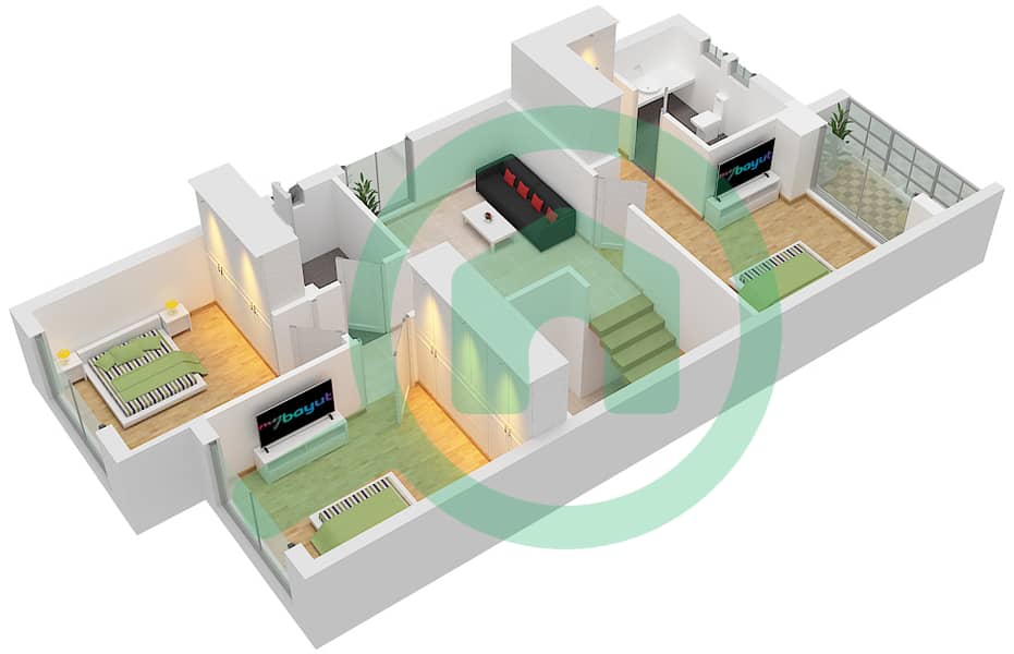 المخططات الطابقية لتصميم النموذج / الوحدة A/SEMI DETACHED تاون هاوس 3 غرف نوم - أرابيلا 3 interactive3D