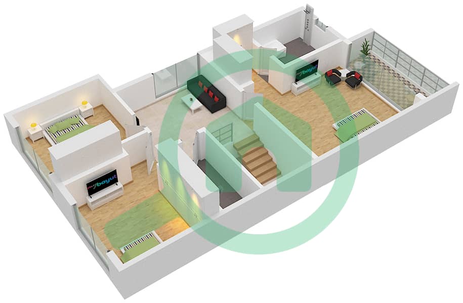 المخططات الطابقية لتصميم النموذج / الوحدة SEMI DETACHED تاون هاوس 4 غرف نوم - أرابيلا 3 First Floor interactive3D