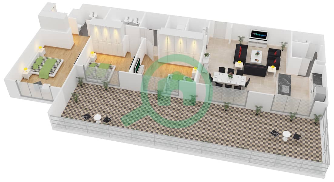 المخططات الطابقية لتصميم النموذج B بنتهاوس 3 غرف نوم - فورتوناتو interactive3D