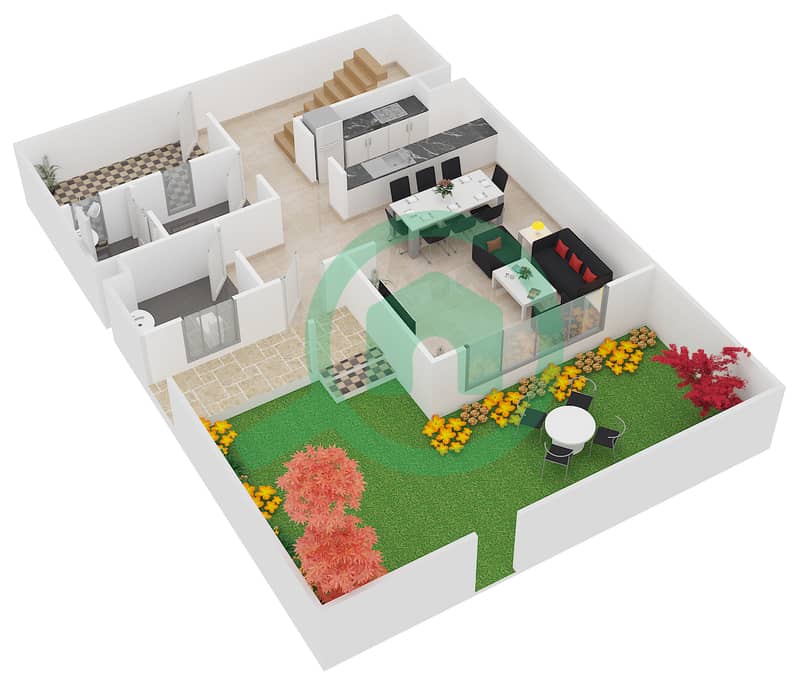 المخططات الطابقية لتصميم النموذج B تاون هاوس 4 غرف نوم - فورتوناتو interactive3D