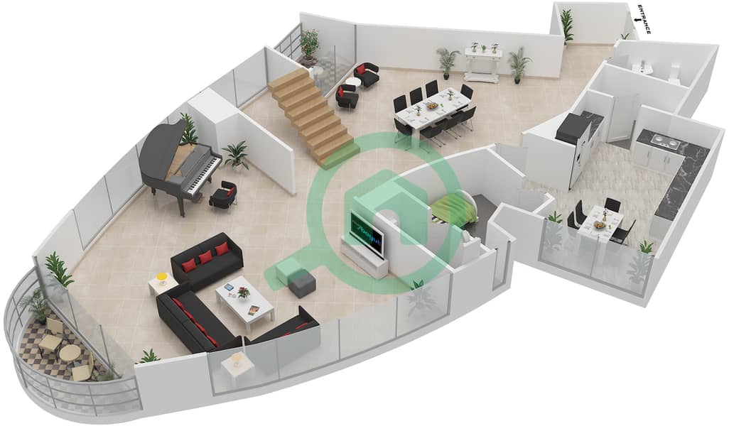 المخططات الطابقية لتصميم النموذج 3C شقة 3 غرف نوم - مساكن كورنيش عجمان interactive3D
