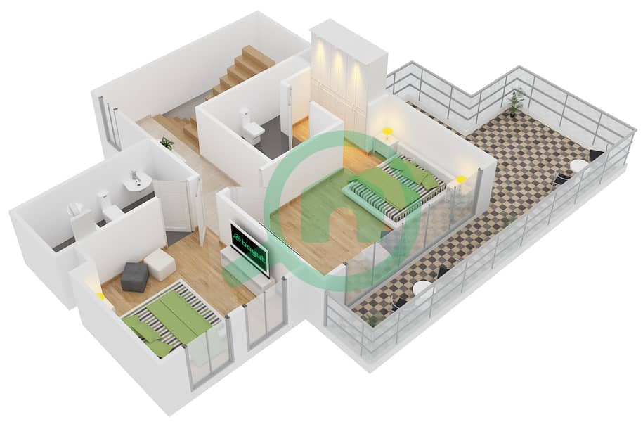 福图纳多住宅楼 - 4 卧室联排别墅类型B戶型图 interactive3D
