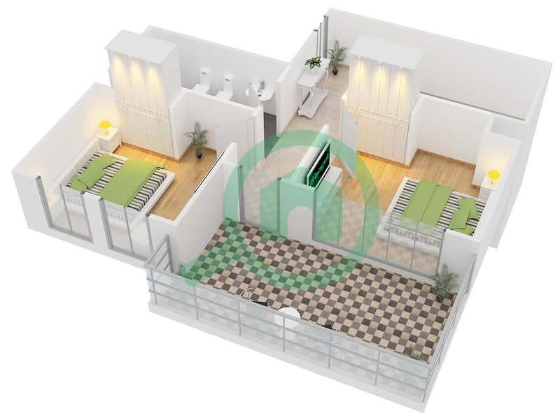المخططات الطابقية لتصميم النموذج B تاون هاوس 4 غرف نوم - فورتوناتو interactive3D
