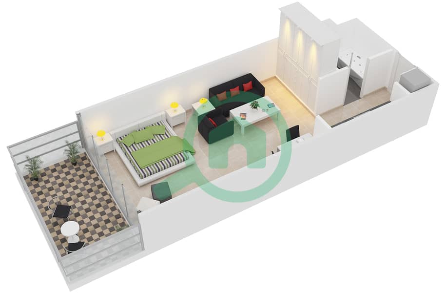 福图纳多住宅楼 - 单身公寓类型S戶型图 interactive3D