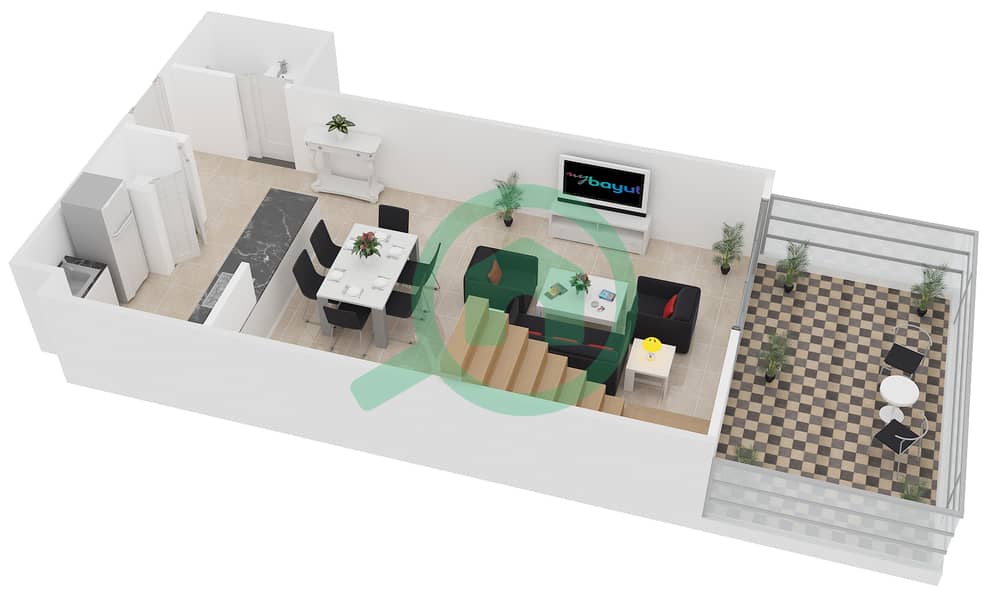 المخططات الطابقية لتصميم النموذج L شقة 1 غرفة نوم - فورتوناتو interactive3D