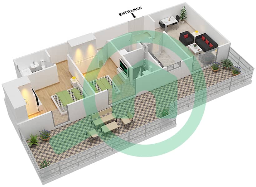 المخططات الطابقية لتصميم النموذج / الوحدة 4D/2BD شقة 2 غرفة نوم - ايفر شاين ون interactive3D